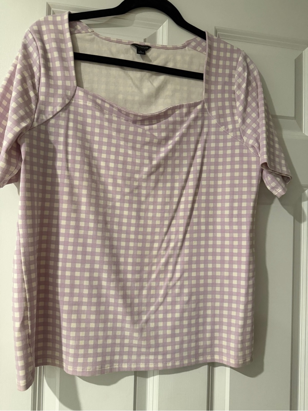 Ann Taylor Lilac and White Gingham Square Neck Top